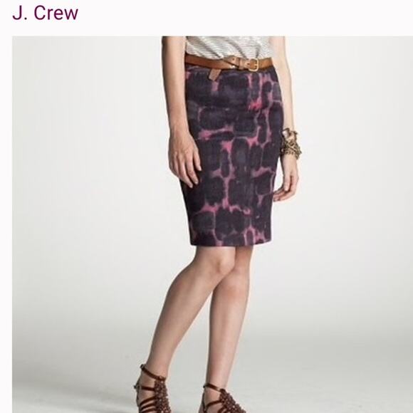 J. Crew Pink & purple Linen Blend Abstract Pencil Skirt Size 6 - Picture 1 of 11